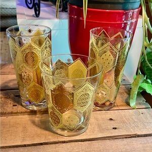 🔥Set of 3 Cera Ned Harris 22k Pineapple Motif Glasses🔥 VINTAGE
